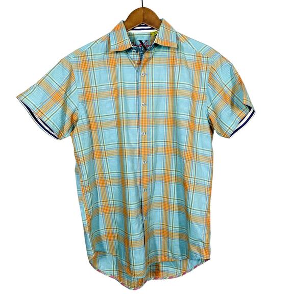 Robert Graham Short Sleeve Button Up Shirt Plaid Casual Contrast - M - Picture 1 of 4